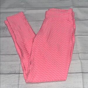 Women's Pink Textured Scrunch Butt ‘Tiktok’ Leggings L